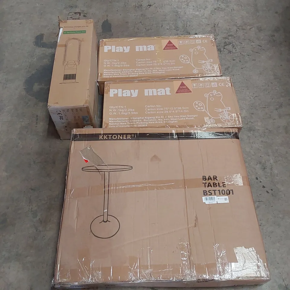 PALLET OF ASSORTED HOUSEHOLD GOODS AND PRODUCTS TO INCLUDE; BABY PLAY PENS, PLAY MATS, AIR TOWER FAN, BOXED FURNITURE ETC 