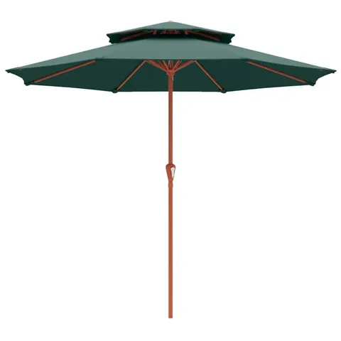 BOXED OUTSUNNY 2.7 M GARDEN PARASOL WITH DOUBLE TOP OUTDOOR MARKET TABLE UMBRELLA WITH CRANK SYSTEM, GREEN