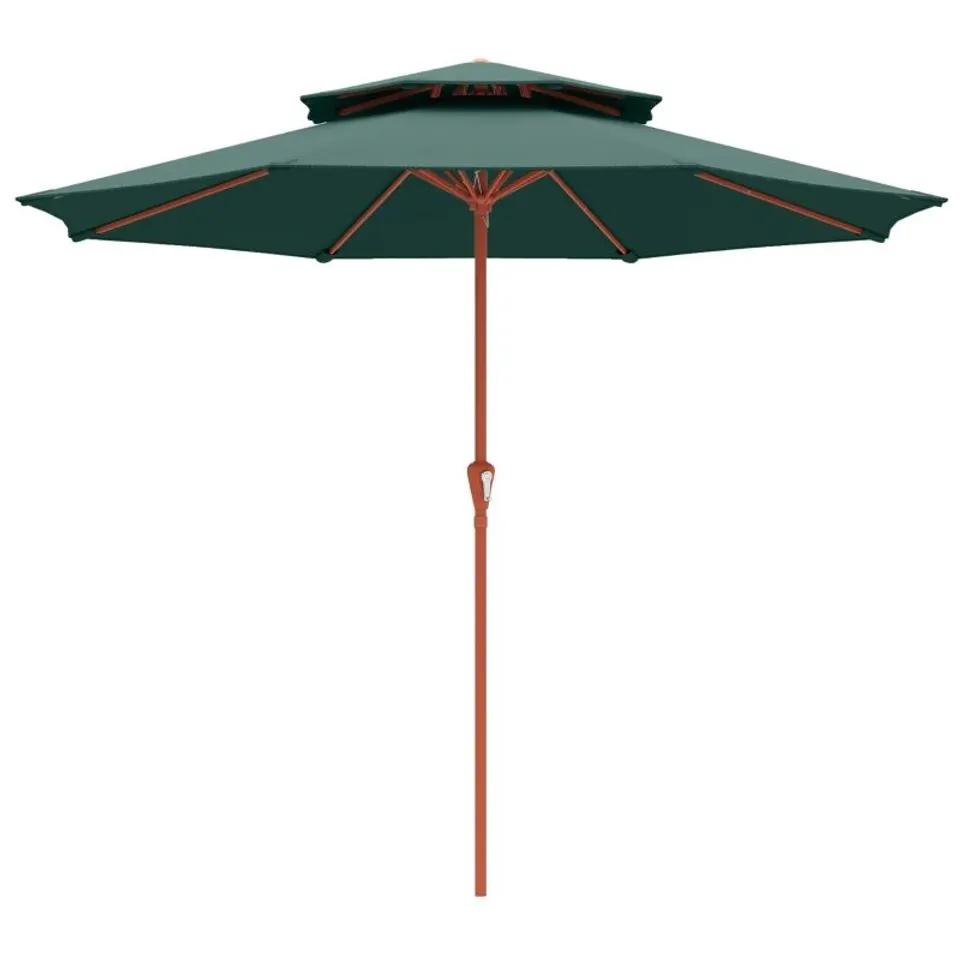 BOXED OUTSUNNY 2.7M GARDEN PARASOL WITH DOUBLE TOP OUTDOOR MARKET TABLE UMBRELLA WITH CRANK SYSTEM - GREEN (1 BOX)