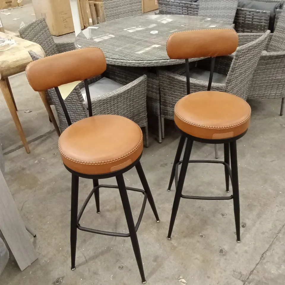SET OF 2 EKHO COLLECTION 360° SWIVEL BAR STOOLS, SYNTHETIC LEATHER WITH STITCHING, MID-CENTURY MODERN - 76cm