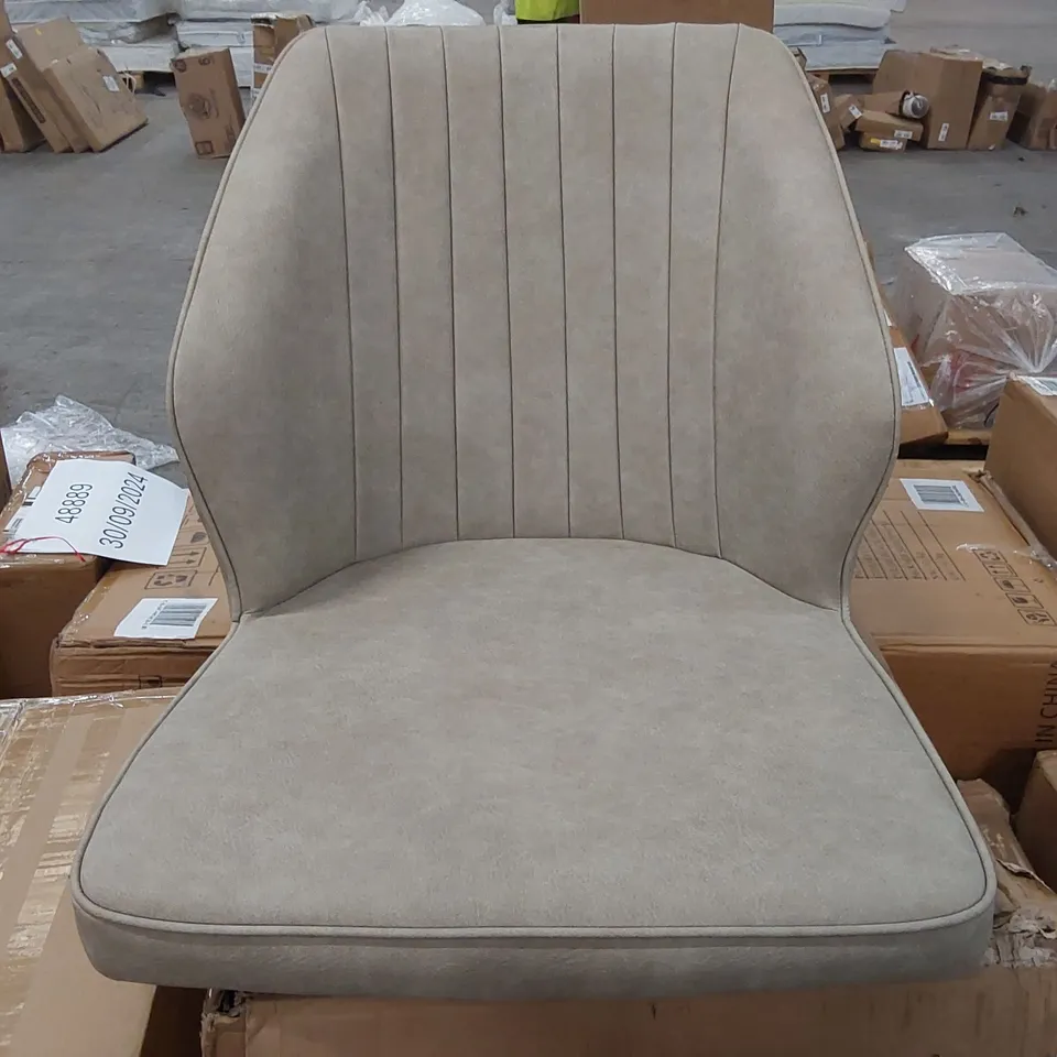 BOXED SET OF 2 DESIGNER FAUX LEATHER GREY DINING CHAIRS WITH BLACK METAL LEGS (1 BOX)