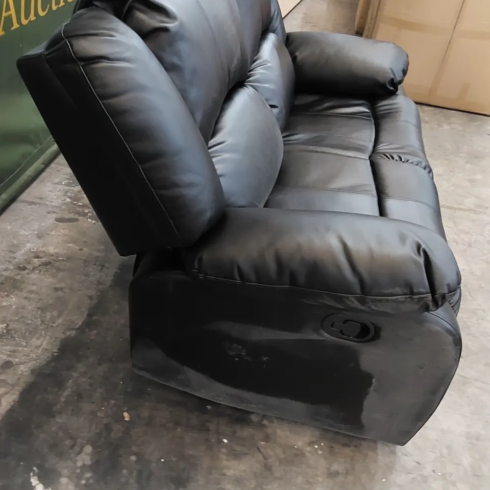 DESIGNER BLACK FAUX LEATHER UPHOLSTERED MANUAL RECLINER SOFA