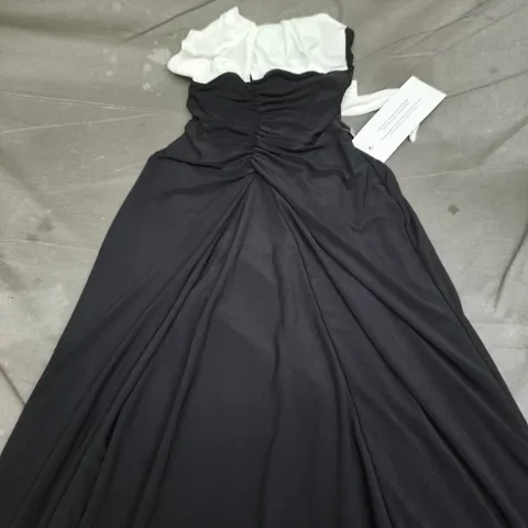 CLUB LONDON BLACK & WHITE RUCHED HALTER-NECK MAXI DRESS, UK 8