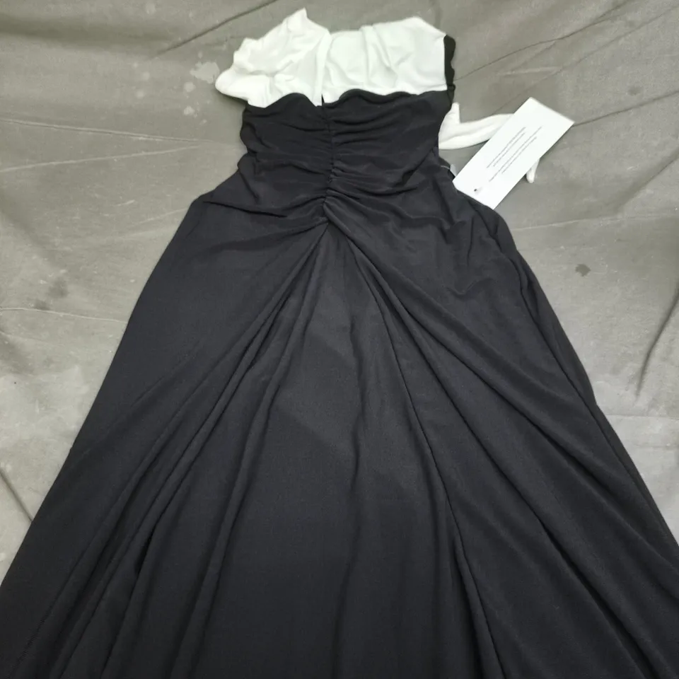 CLUB LONDON BLACK & WHITE RUCHED HALTER-NECK MAXI DRESS, UK 8