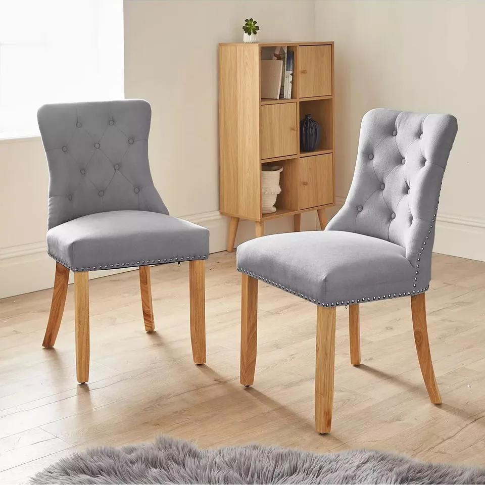 VERY HOME WARWICK CHENILLE PAIR OF STANDARD DINING CHAIR - GREY/OAK EFFECT - COLLECTION ONLY