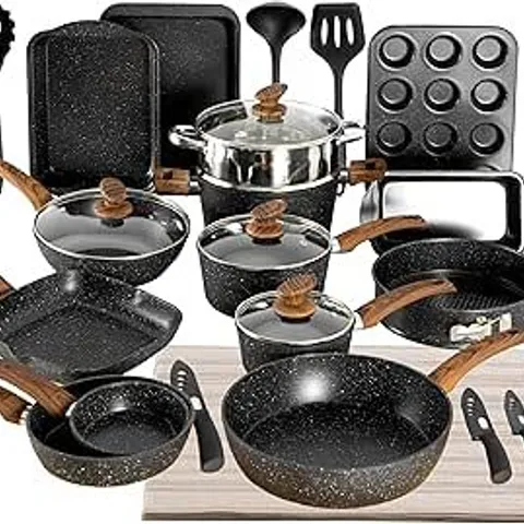 BOXED KITCHEN ACADEMY BAKEWARE AND COOKWARE SET - 30 PIECES - BLACK (1 BOX)
