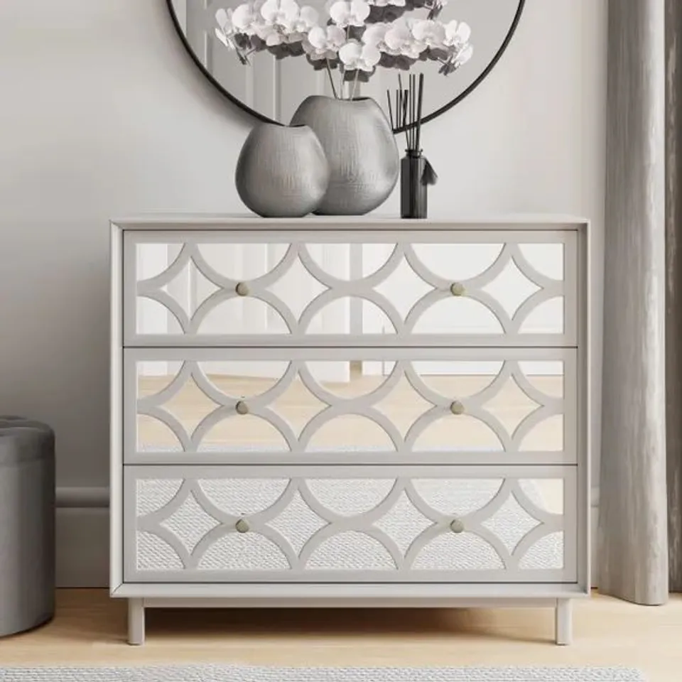 BOXED DELPHI 3 DRAWER CHEST IN GREY - H82 X W90 X D40 CM 