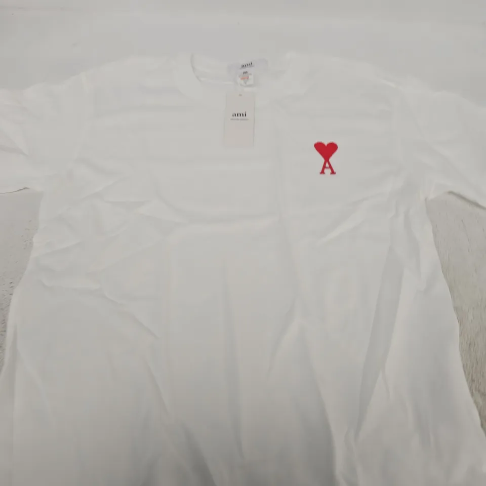 AMI WHITE COTTON T-SHIRT WITH AMI DE COEUR - SIZE S