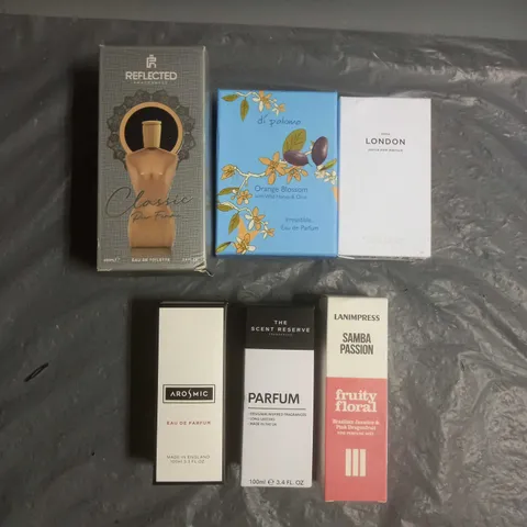BOX OF APPROX 6 ASSORTED BOXED FRAGRANCES TO INCLUDE - DI PALOMO ORANGE BLOSSOM - LANIMPRESS FRUITY FLORAL - THE SCENT RESERVE - ETC