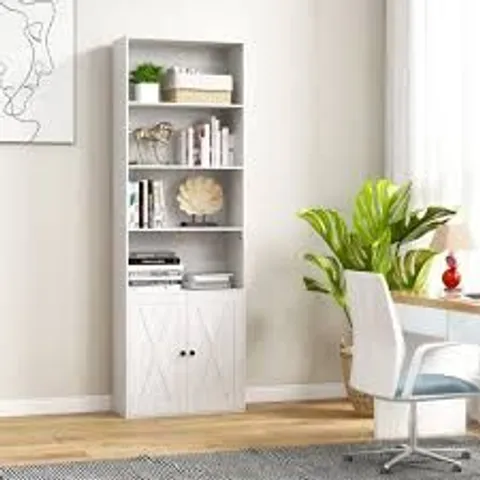 BOXED COSTWAY 2 DOOR 4 SHELF WHITE FREESTANDING BOOKCASE