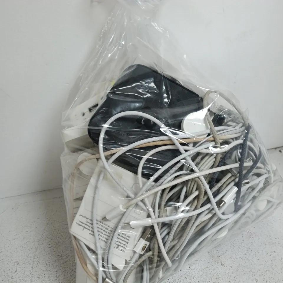 BAG CONTAINING ARE LARGE NUMBER OF APPLE PRODUCTS INCLUDING AIRPODS, WIRES, PLUGS ETC.