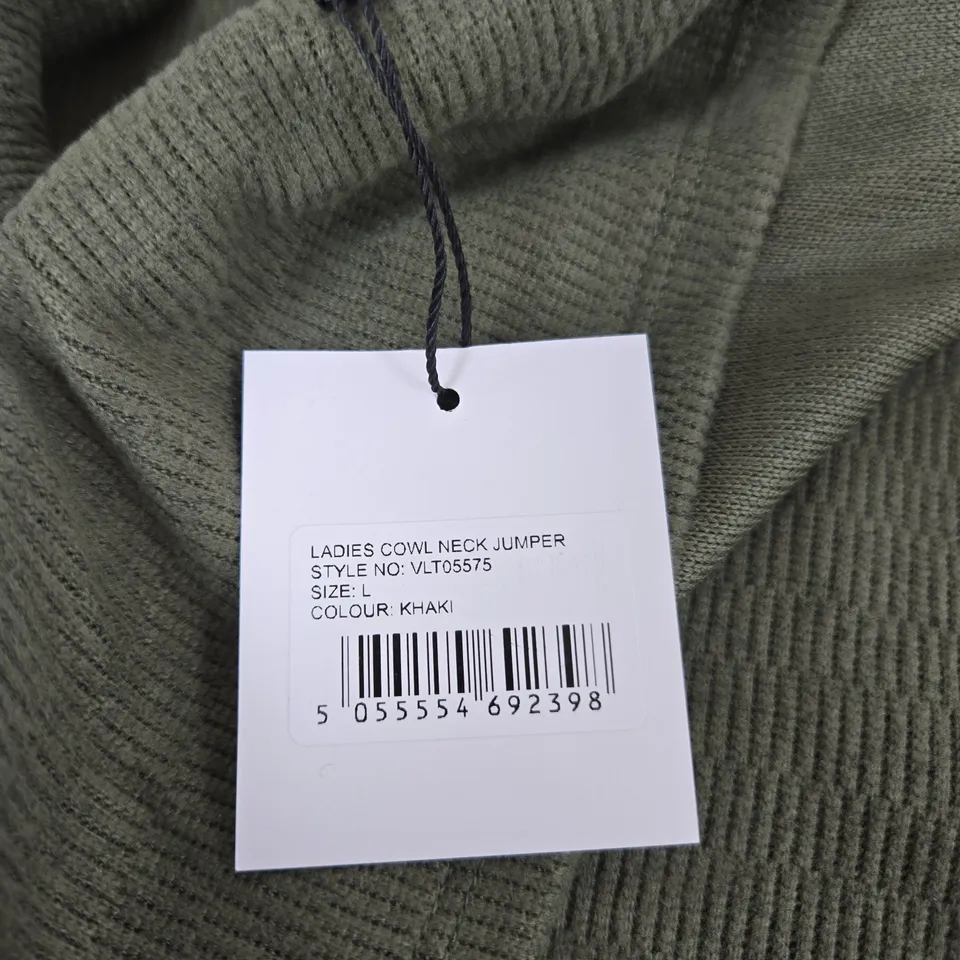 PURE & NATURAL LADIES COWL NECK JUMPER – KHAKI, SIZE L