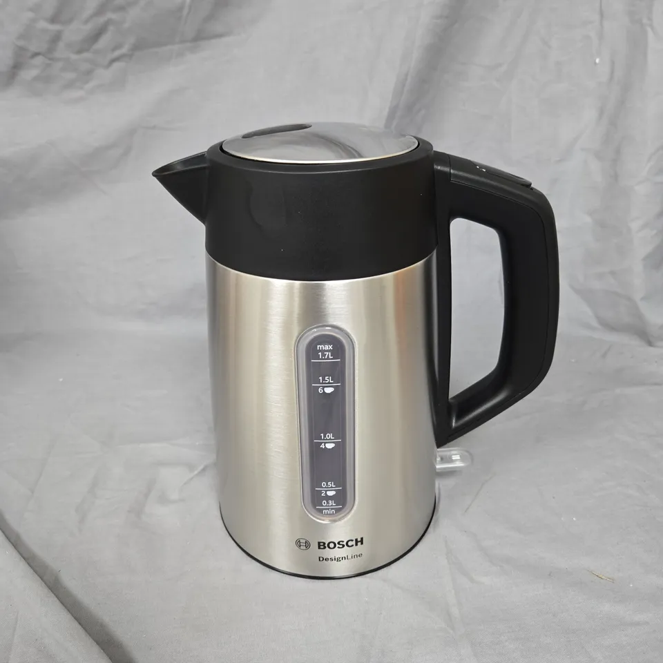 BOSCH DESIGNLINE ELECTRIC KETTLE – 1.7L, STAINLESS STEEL WITH BLACK HANDLE (BOXED)