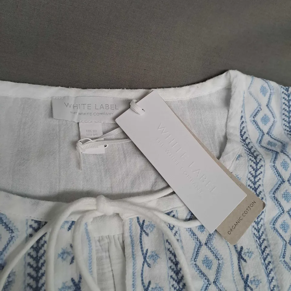 WHITE STUFF EMBROIDED YOKE JERSEY PRETTY BLOUSE IN WHITE - SIZE 18