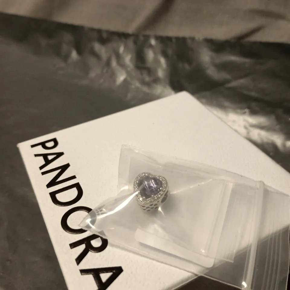 PANDORA CHARM WITH PURPLE GEM – SILVER TONE, BOXED