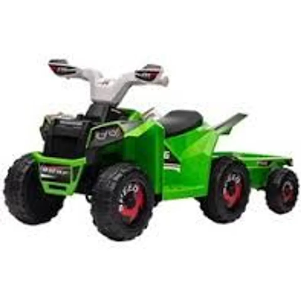 BOXED HOMCOM 6V QUAD BIKE WITH BACK TRAILER - GREEN (1 BOX)
