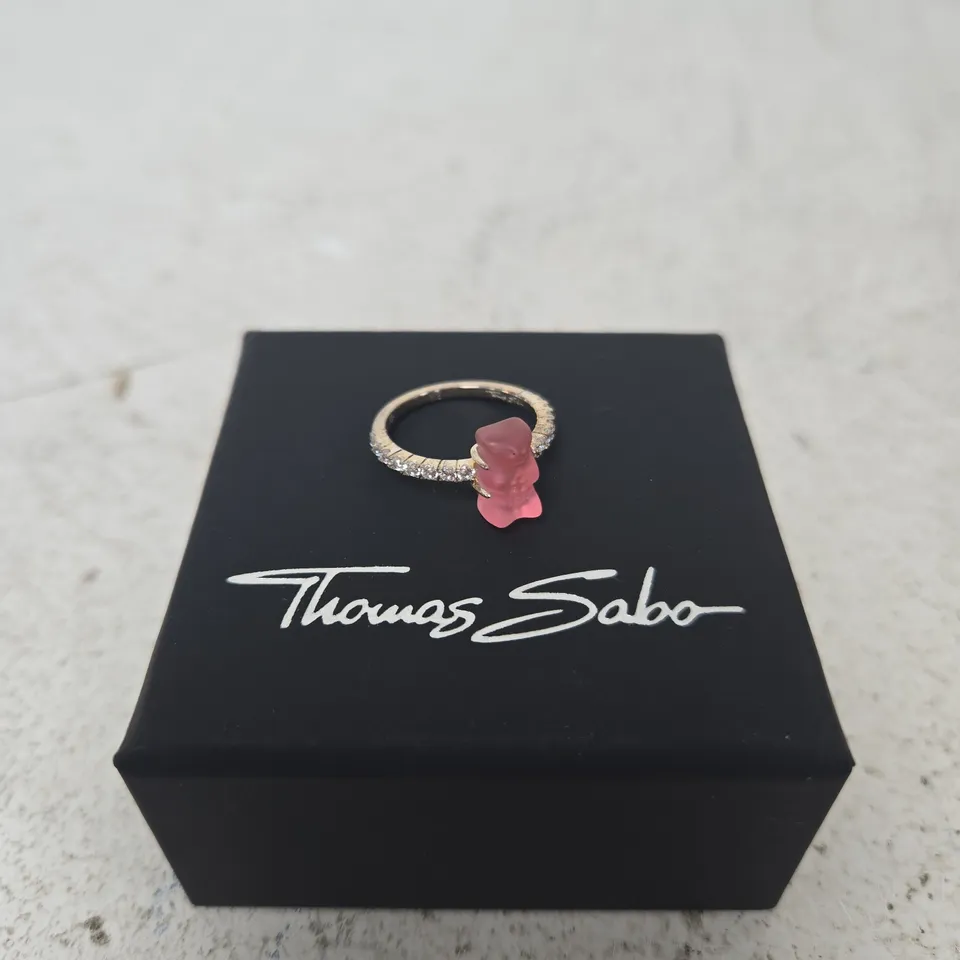 THOMAS SABO RING WITH PINK BEAR CHARM AND PAVÉ-CRYSTAL BAND
