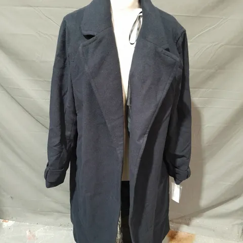 HELENE BERMAN WOOL MIX LONG COAT - NAVY, SIZE 18