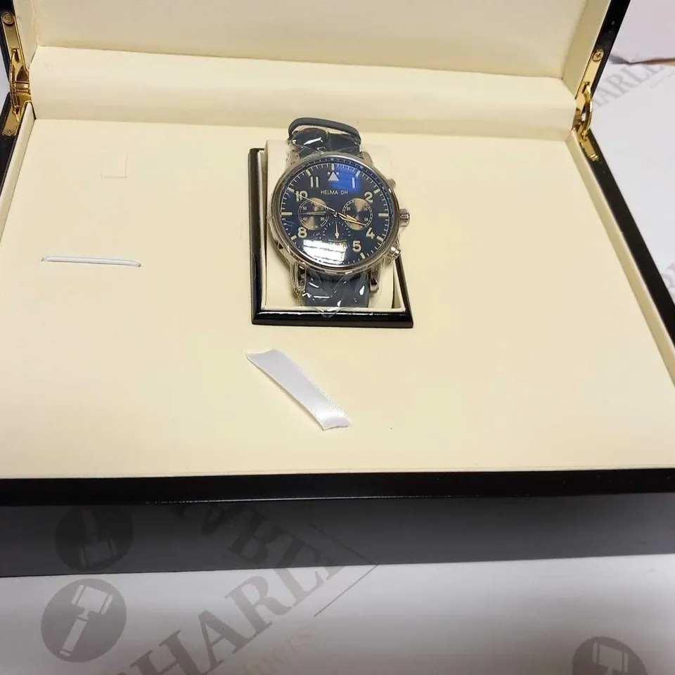 MEN’S HELMA DH CHRONOGRAPH MASTER PILOT WATCH -MODEL DH007- MULTI-FUNCTION MOVEMENT WITH DATE – GENUINE LEATHER STRAP 
