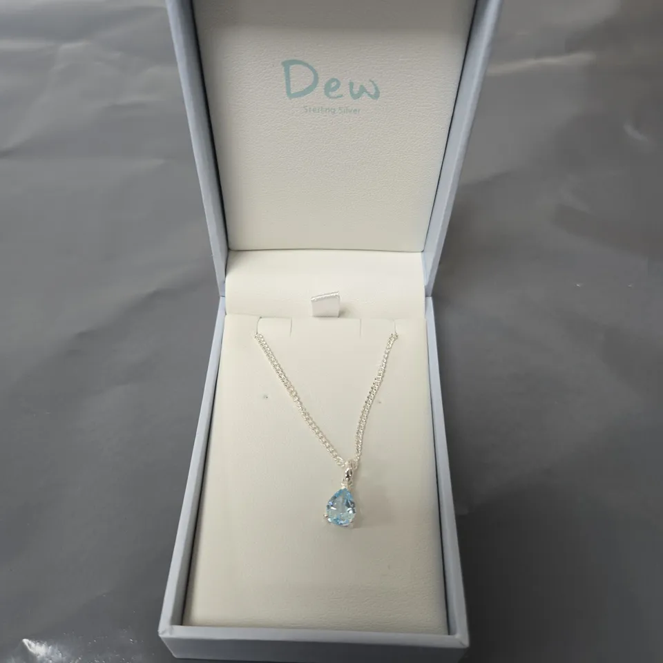 DEW STERLING SILVER NECKLACE WITH BLUE TEARDROP PENDANT