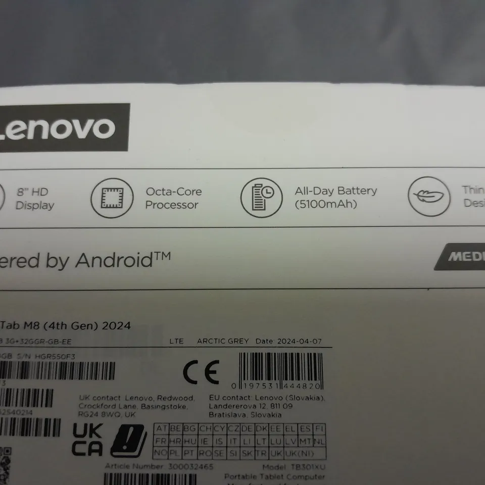 BOXED LENOVO TAB M8 4TH GEN 2024 TABLET