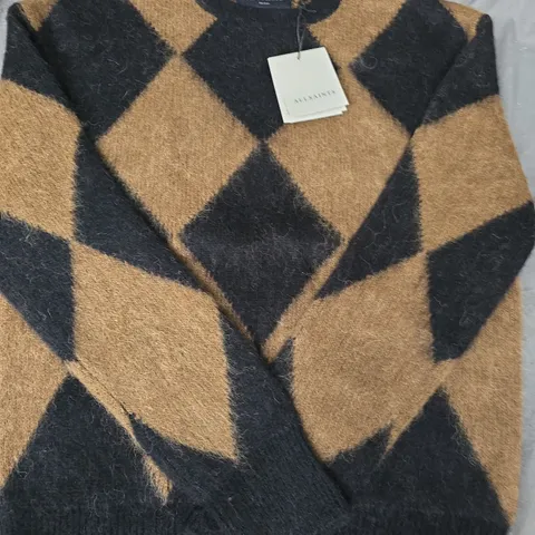 ALLSAINTS BOWER CREW JUMPER IN BLACK/BROWN SIZE SMALL