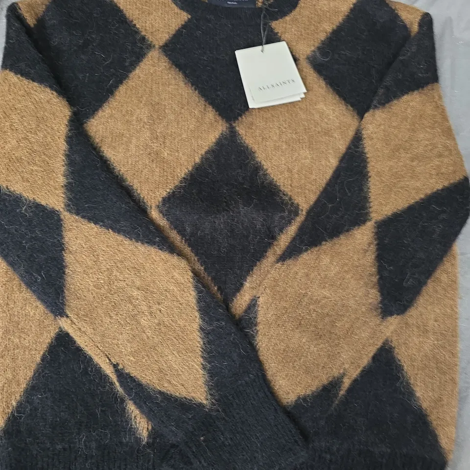 ALLSAINTS BOWER CREW JUMPER IN BLACK/BROWN SIZE SMALL