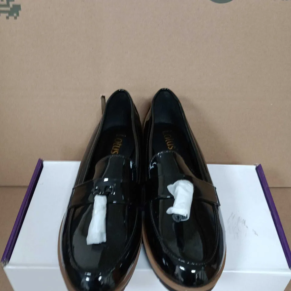 BOXED PAIR OF LOTUS PATENT LEATHER LOAFERS – BLACK – WOMEN'S - UK SIZE 6