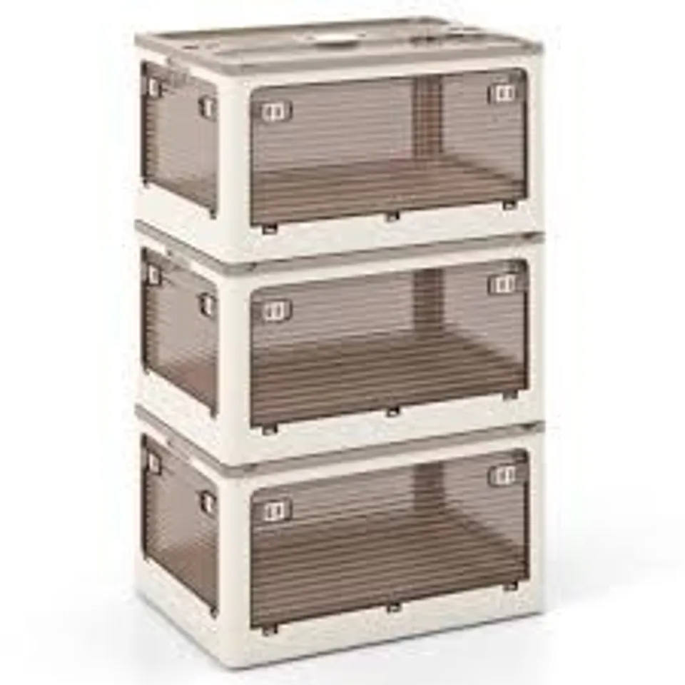 BOXED COSTWAY 3-PACK STACKABLE COLLAPSIBLE PLASTIC CONTAINER STORAGE BINS WITH LIDS-WHITE 