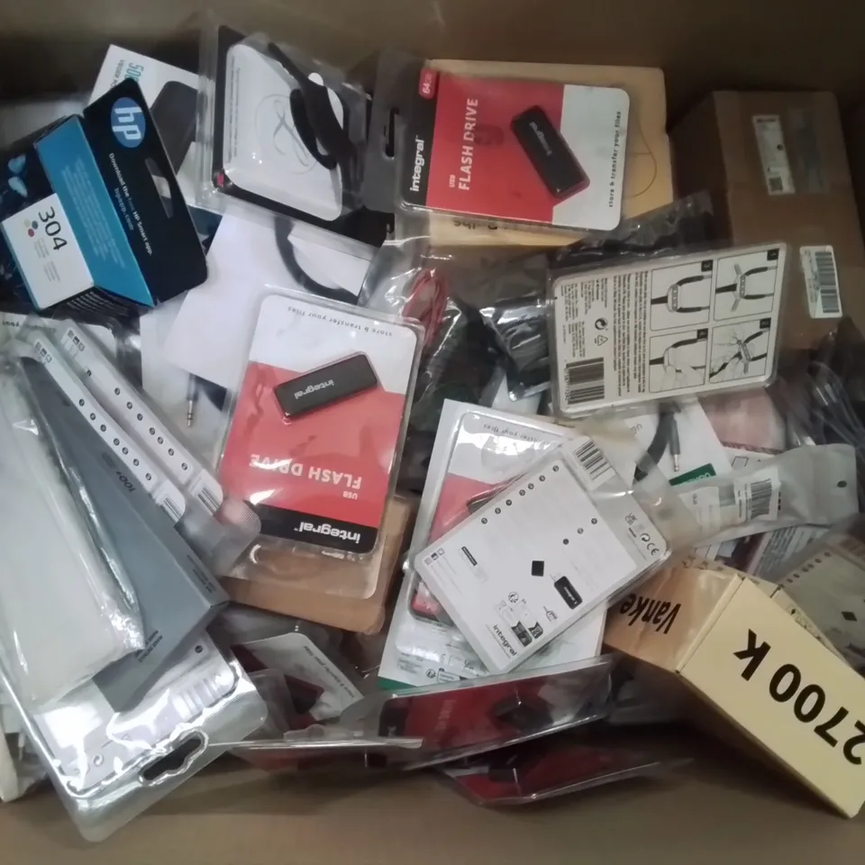 BOX CONTAINING LARGE AMOUNT OF MIXED BOXED ELECTRONIC ITEMS PHONE ACCESSORIES ETC.