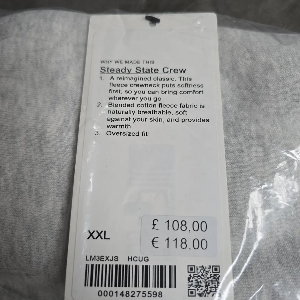 LULULEMON STEADY STATE CREW FLEECE CREWNECK – LIGHT GRAY – XXL (UNISEX)