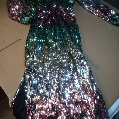 BOOHOO BLUSH SEQUIN OMBE MIDAXI - SIZE 12