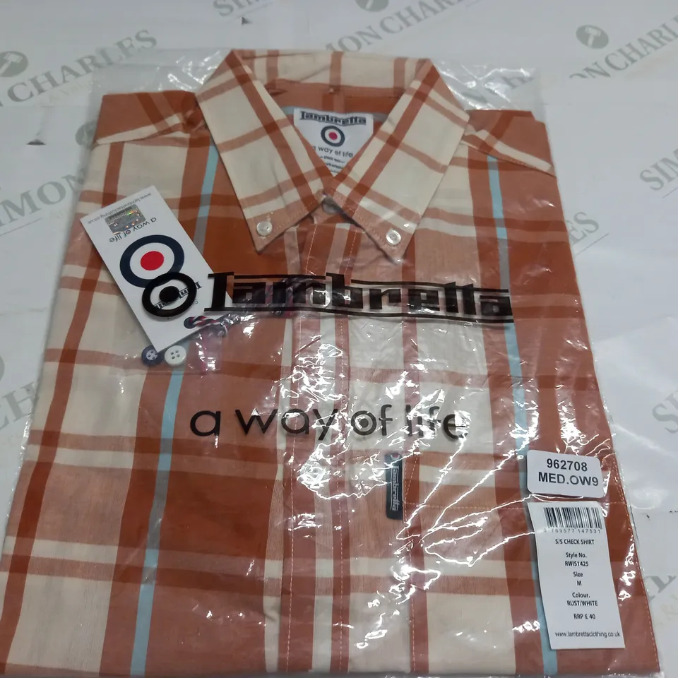 BAGGED LAMBRETTA S/S CHECK SHIRT IN RUST/WHITE - M