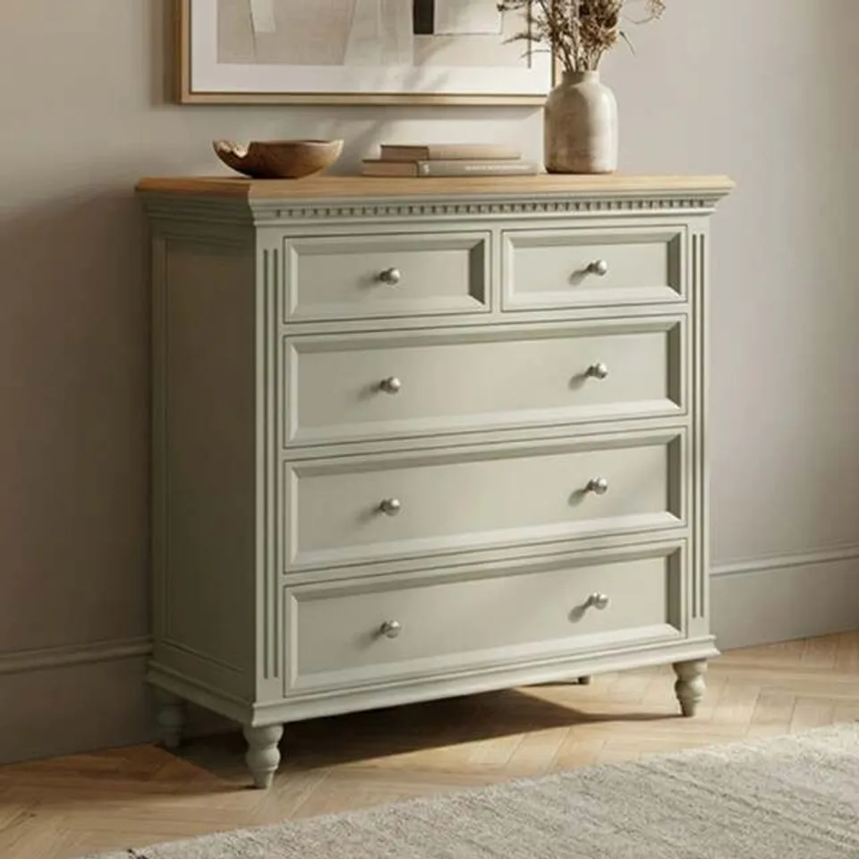 BOXED 2+3 MULTI CHEST OF DRAWERS - KALE GREEN/OSLO OAK (1 BOX)