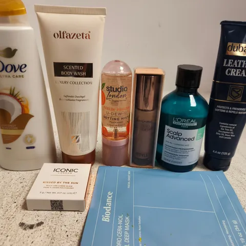 APPROX 12 ASSORTED BEAUTY PRODUCTS TO INCLUDE DOVE SHAMPOO, STUDIO LONDON SETTING MIST, L'OREAL SCALP SHAMPOO, ETC