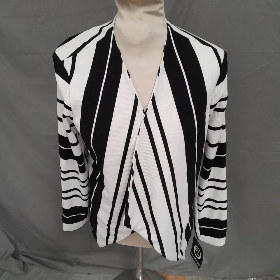 FRANK LYMAN CARDIGAN IN WHITE/BLACK STRIPE SIZE 10