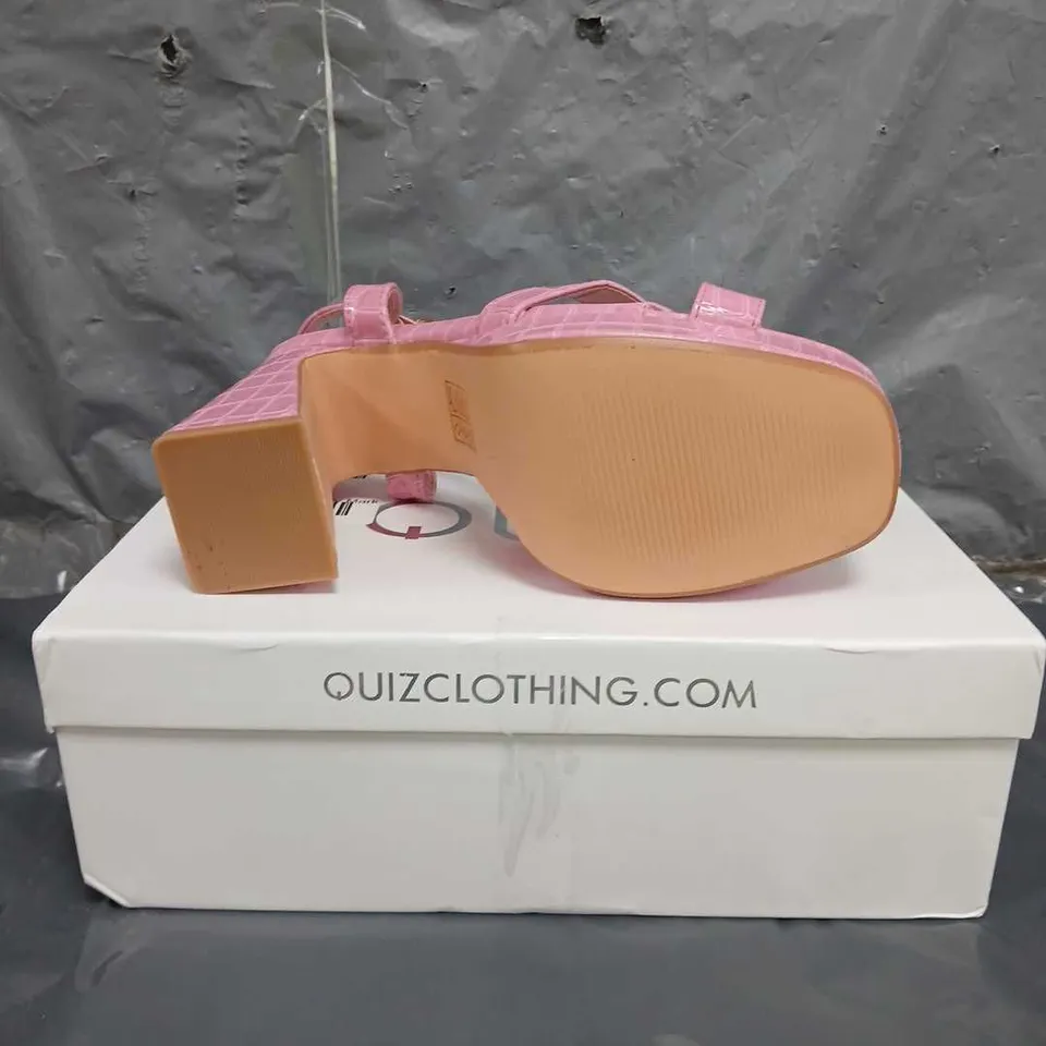 QUIZ PINK CROCODILE CROSS STRAP PLATFORM HEELED SANDAL
