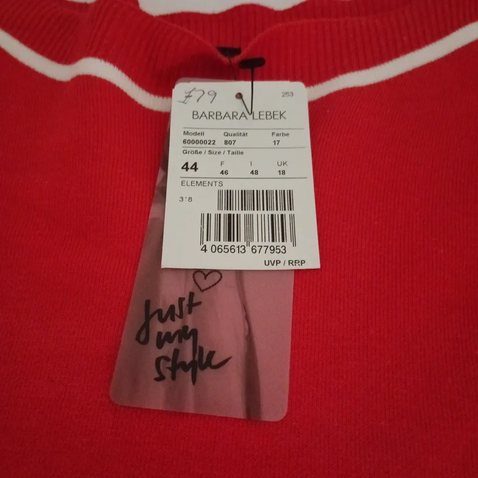 BARBARA LEBEK ELEMENTS JUMPER RED/WHITE UK 18 TAGGED