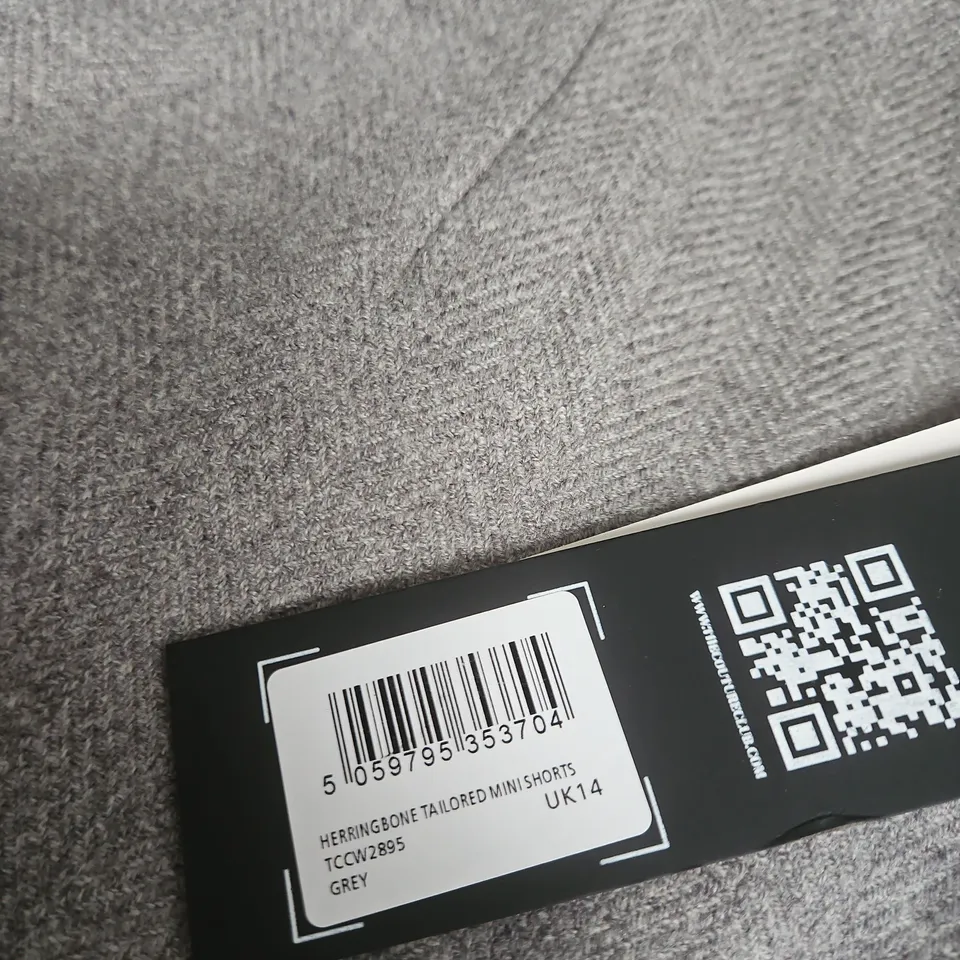 THE COUTURE CLUB HERRINGBONE TAILORED MINI SHORTS – GREY, UK14