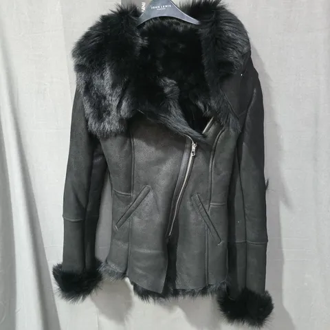 INFINITY LONDON CLARA BLACK FAUX FUR TRIM COAT – SIZE S (WOMEN'S)