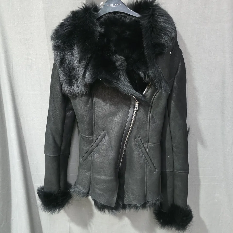 INFINITY LONDON CLARA BLACK FAUX FUR TRIM COAT – SIZE S (WOMEN'S)