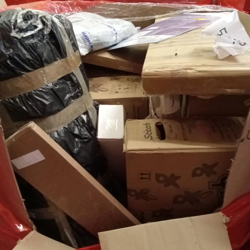 PALLET OF ASSORTED HOUSEHOLD GOODS AND PRODUCTS TO INCLUDE; KIDS BICYCLE, CUTTING MATT, BOXED FURNITURE ETC