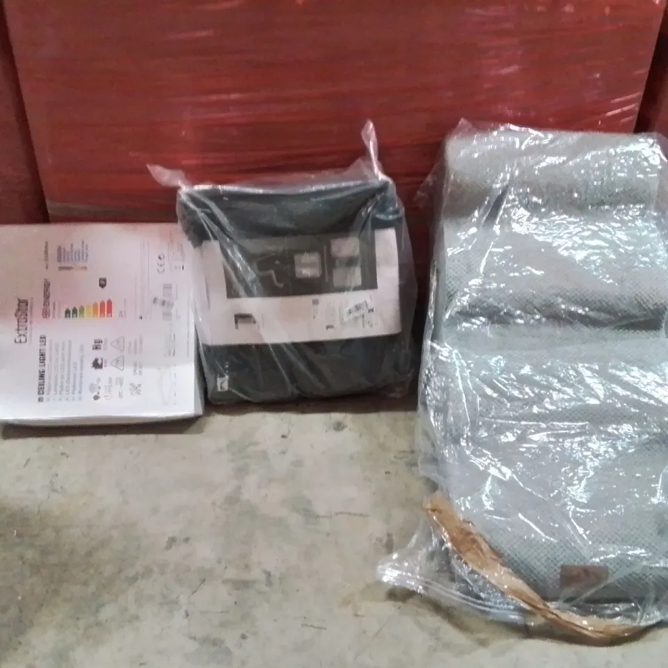 PALLET OF ASSORTED HOUSEHOLD GOODS AND PRODUCTS TO INCLUDE;CEILING LIGHT LED,CAR SEAT TRAVEL BAG WITH WHEELS,DOG RAMP