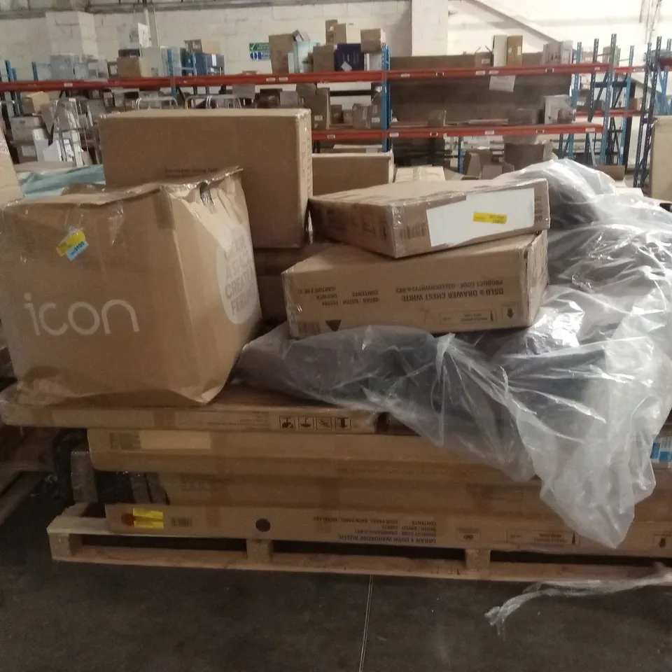 PALLET OF ASSORTED INCOMPLETE DESIGNER FURNITURE PARTS AND PIECES 