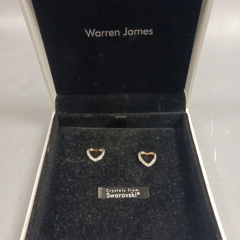 WARREN JAMES SWAROVSKI CRYSTAL HEART EARRINGS 