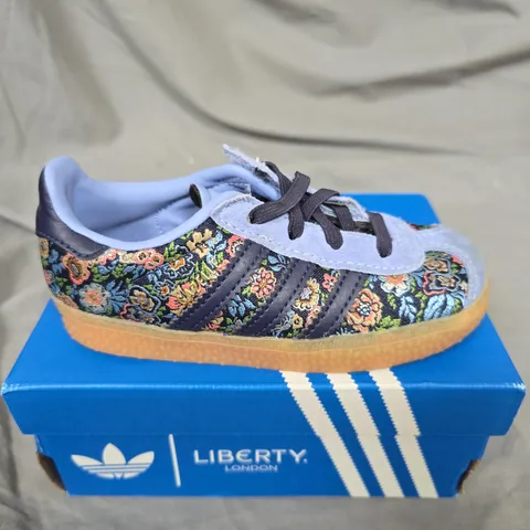 ADIDAS GAZELLE CF EL I KIDS' TRAINERS – FLORAL LIBERTY PRINT WITH LILAC SUEDE, UK 8K