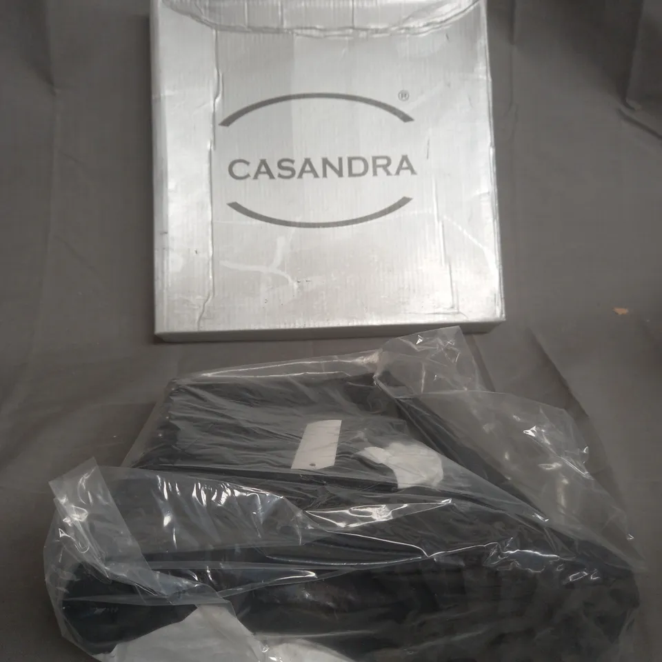 BOXED PAIR OF CASANDRA BLACK HIGH BOOTS SIZE 4