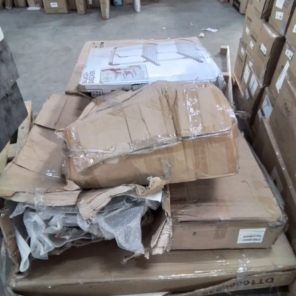 PALLET CONTAINING VARIOUS INCOMPLETE BOXED FURNITURE PARTS AND OTHER HOUSEHOLD ITEMS ETC.