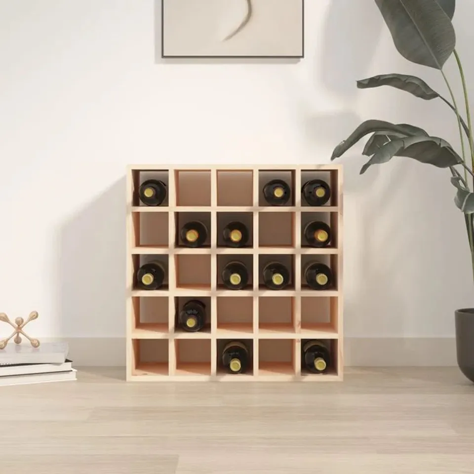 BOXED LABORS 25 BOTTLE SOLID WOOD FLOOR WINE BOTTLE RACK (1 BOX)