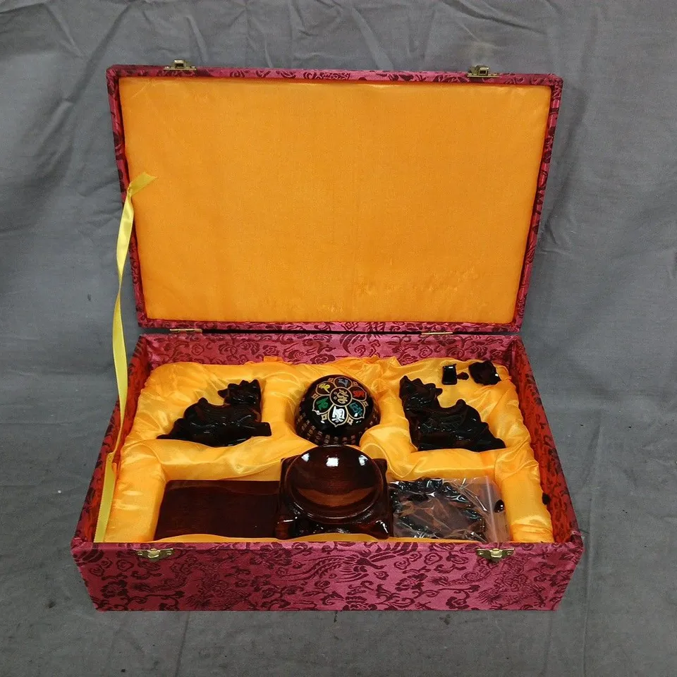 BOXED 3-PIECE BLACK OBSIDIAN FENG SHUI ORNAMENT SET